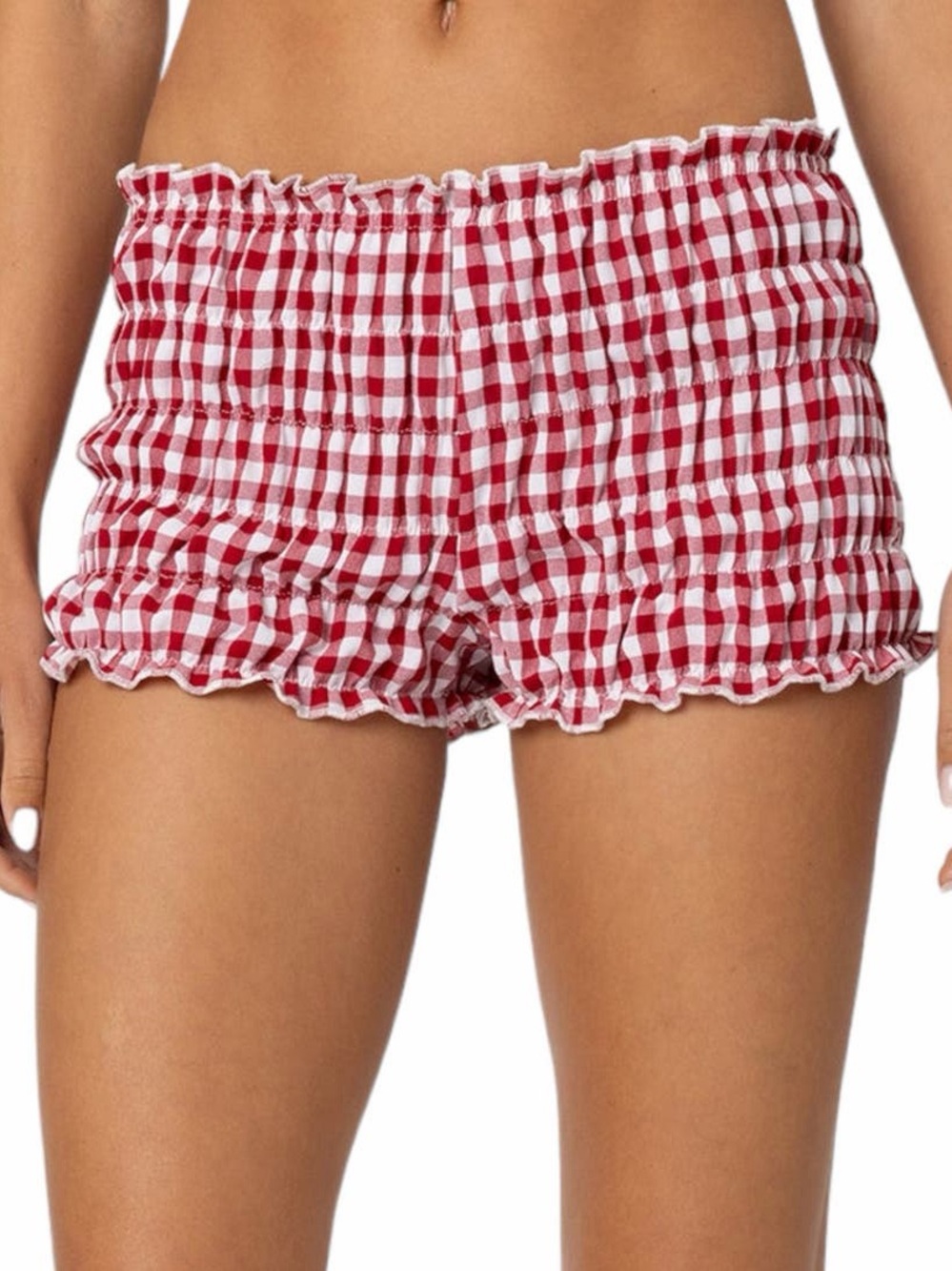 Edikted Red Gingham Ruffle Shirred Microshorts Shorts Large